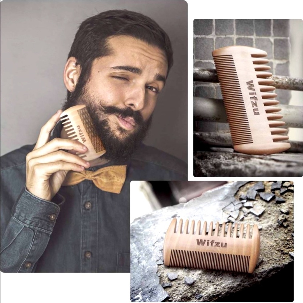 Men Two-sided Beard comb w/ pouch Grooming